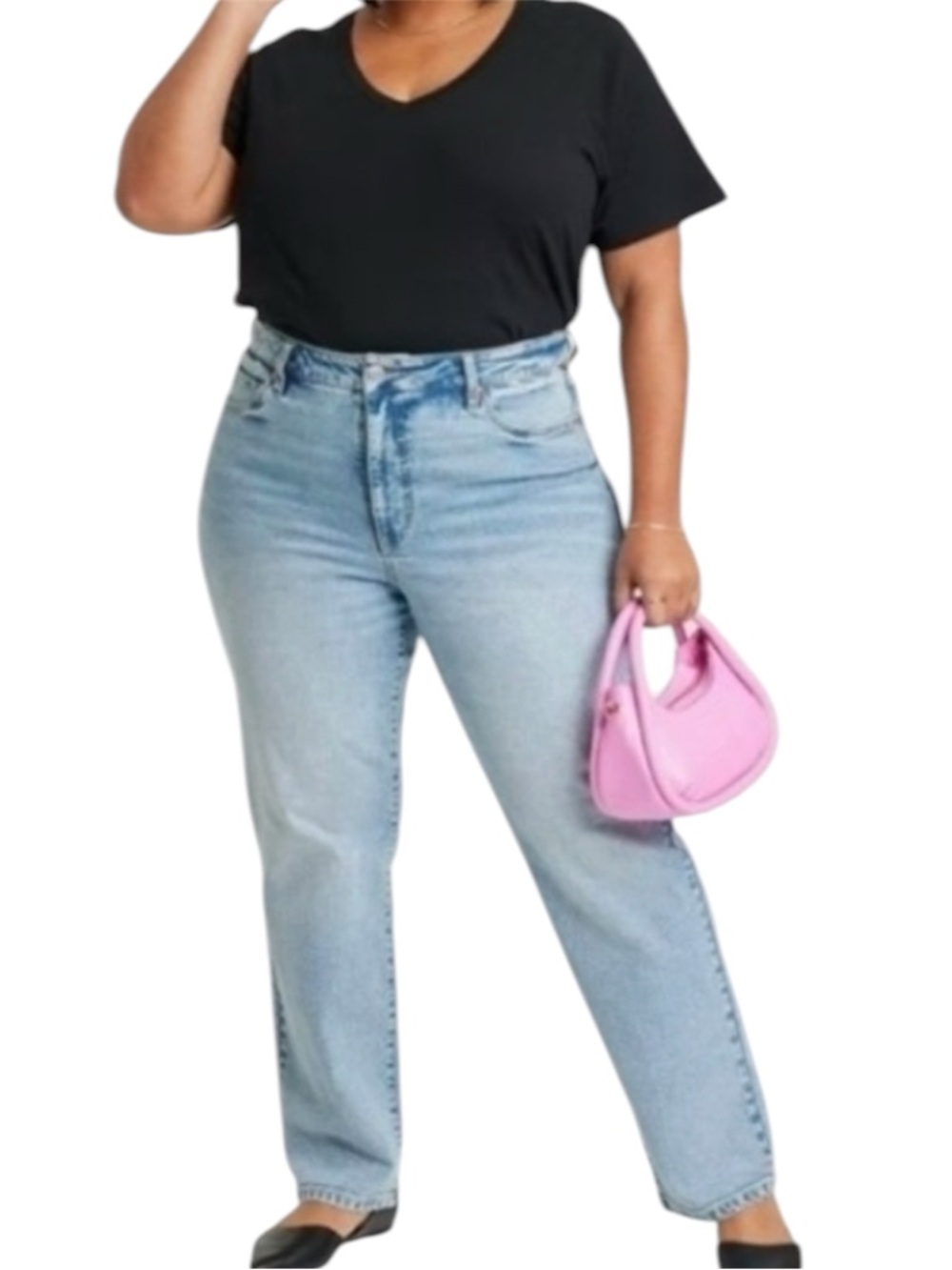 Ava & Viv Women's High-Rise 90's Straight Leg cotton Jeans Light Stone Wash